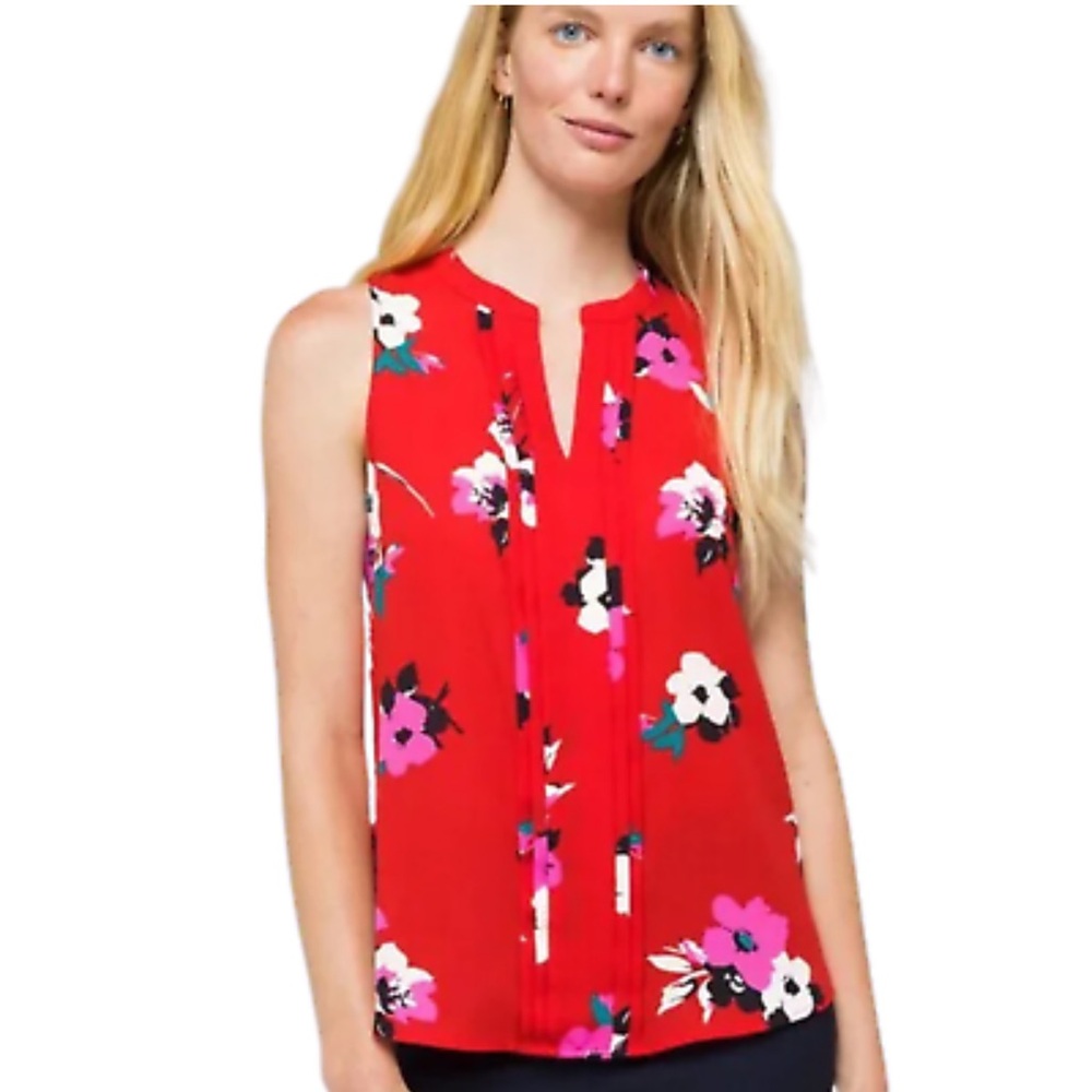 41 HAWTHORN Stitch Fix Red Floral Breyson Pleat Detail Blouse